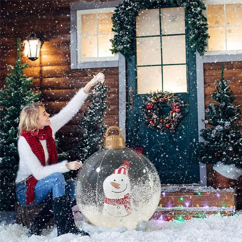 60cm Christmas Decoration Ball Xmas Party Garden Ornament PVC Inflatable Ball with LED Light - Santa Claus