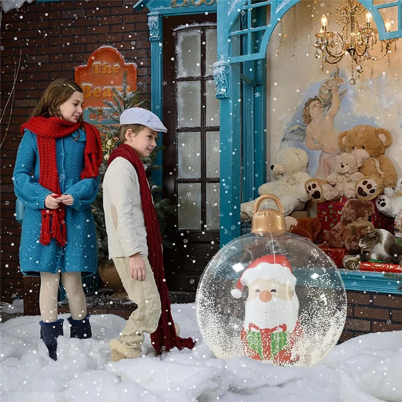 60cm Christmas Decoration Ball Xmas Party Garden Ornament PVC Inflatable Ball with LED Light - Santa Claus