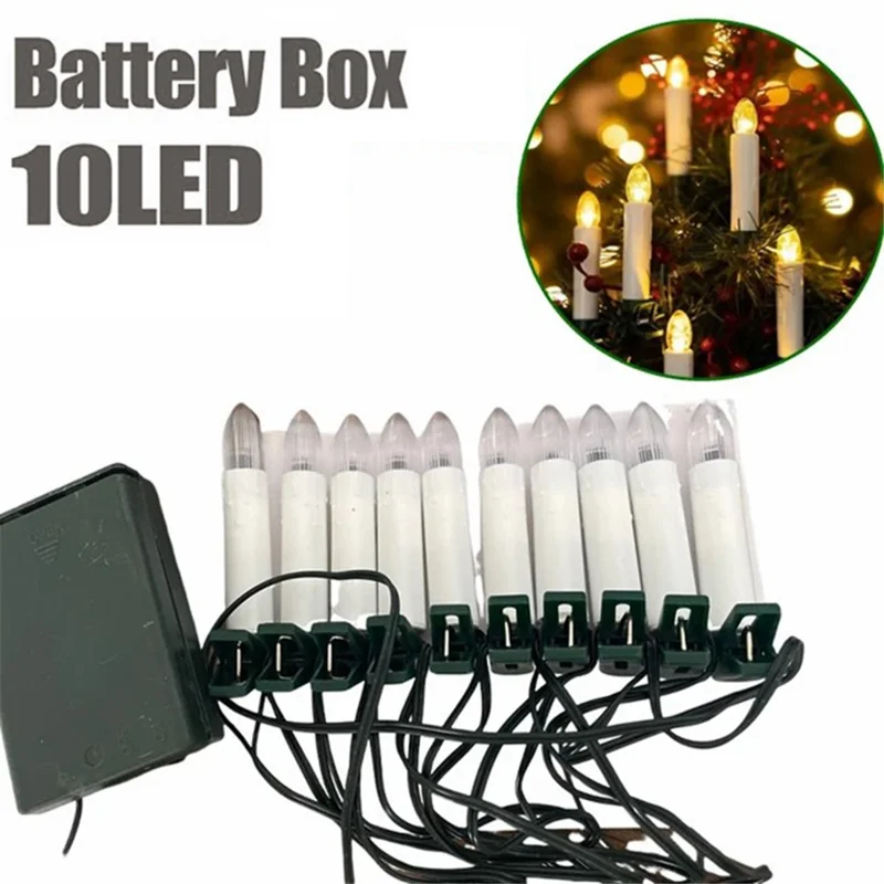 1m 10-LED Clip Design Candle LED String Light Christmas Tree Birthday Party Decorative Lamp, 2xAA Battery / Flashing+Timing