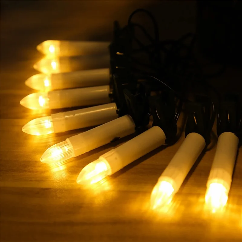 1m 10-LED Clip Design Candle LED String Light Christmas Tree Birthday Party Decorative Lamp, 2xAA Battery / Flashing+Timing