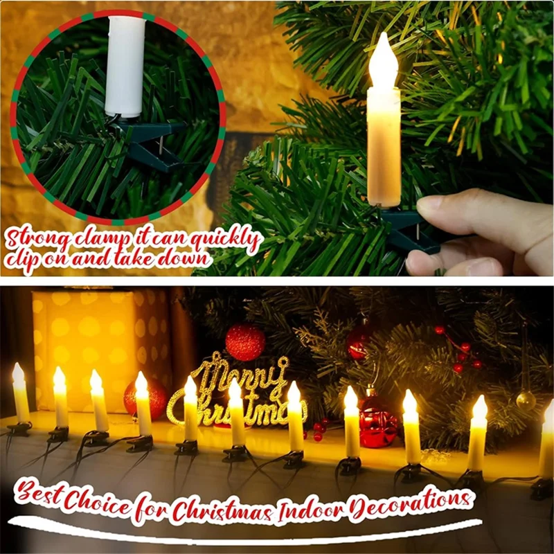 1m 10-LED Clip Design Candle LED String Light Christmas Tree Birthday Party Decorative Lamp, 2xAA Battery / Flashing+Timing