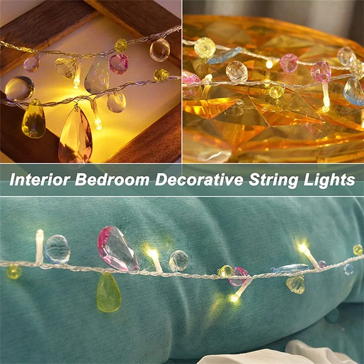 1.5m 10-LED Gemstone String Light Battery Powered Romantic Bedroom Decorative Lamp