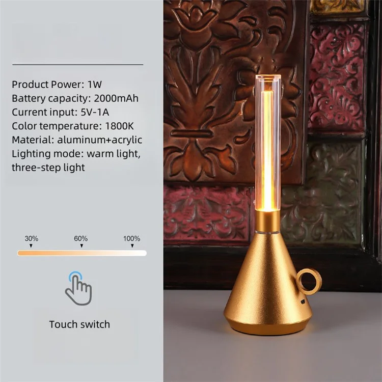 Vintage Kerosene Lamp Table Lamp Dimmable Portable Night Light for Bar Cafe - Gold