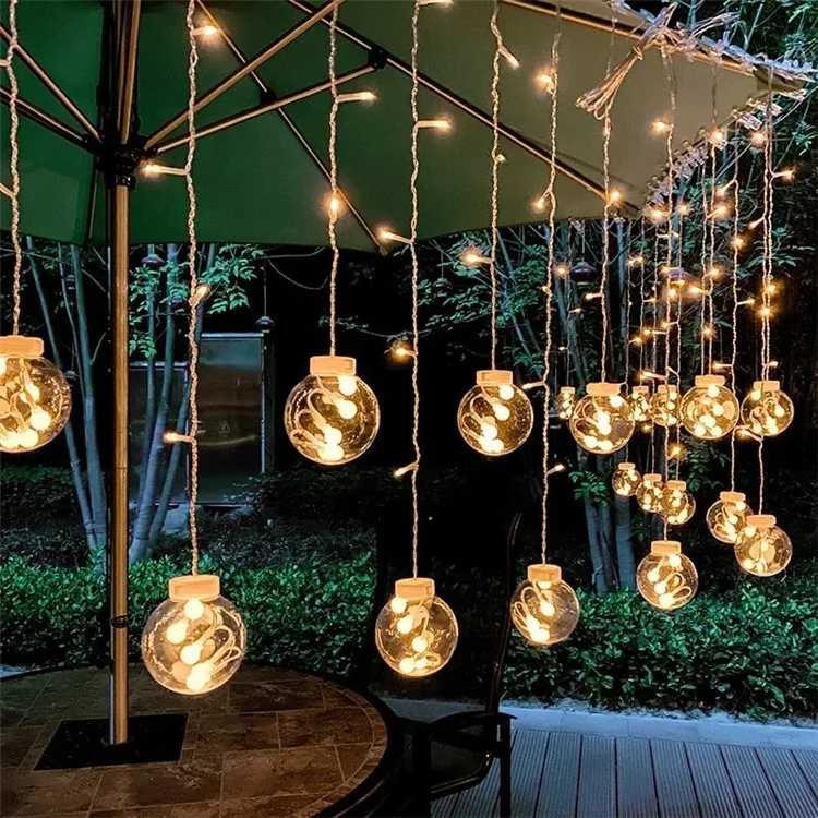 Guirlande lumineuse de 3,5 m avec 12 boules, 8 modes, lampe d'ambiance pour cour - Blanc chaud, prise européenne