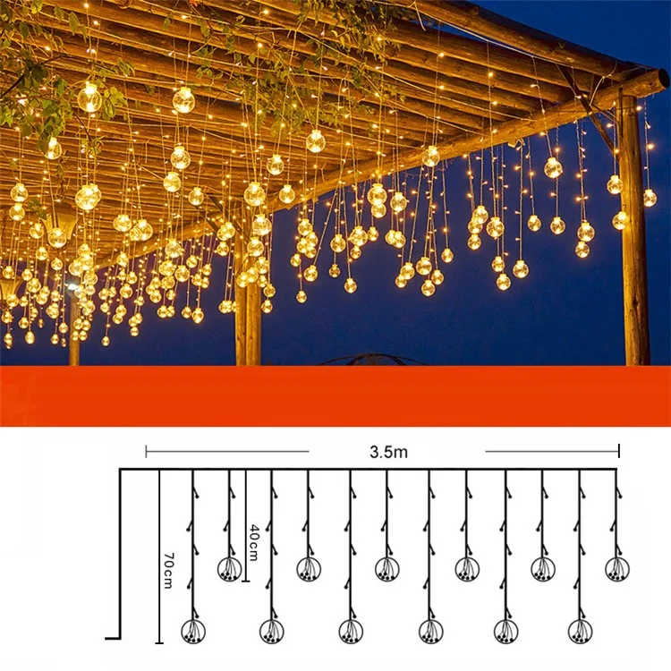 Guirlande lumineuse de 3,5 m avec 12 boules, 8 modes, lampe d'ambiance pour cour - Blanc chaud, prise européenne