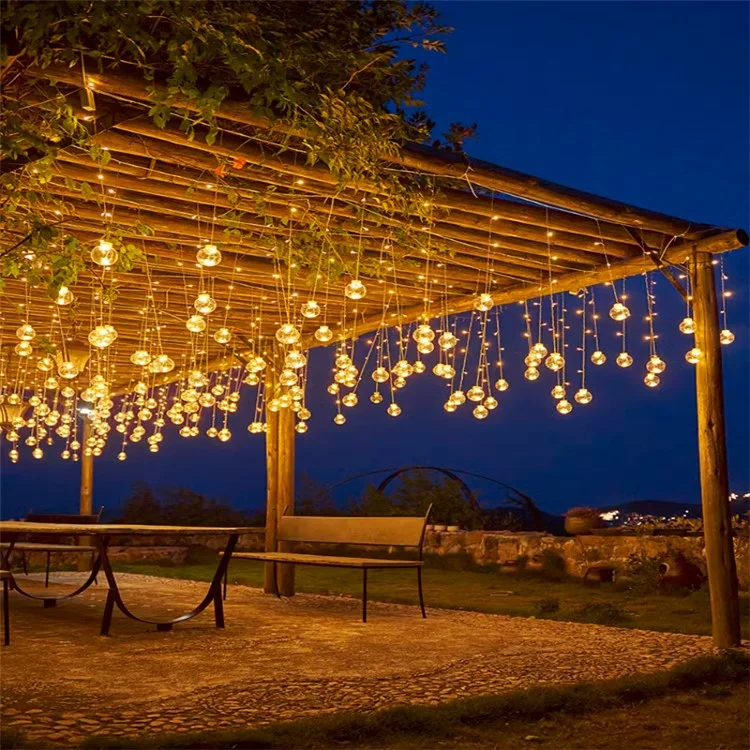 Guirlande lumineuse de 3,5 m avec 12 boules, 8 modes, lampe d'ambiance pour cour - Blanc chaud, prise européenne