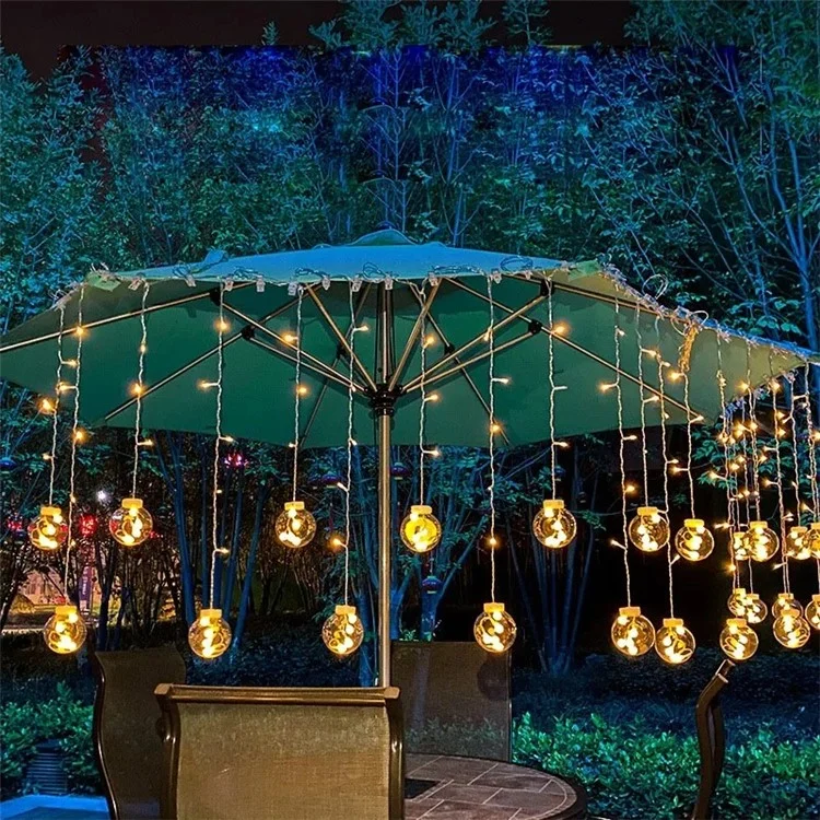 Guirlande lumineuse de 3,5 m avec 12 boules, 8 modes, lampe d'ambiance pour cour - Blanc chaud, prise européenne
