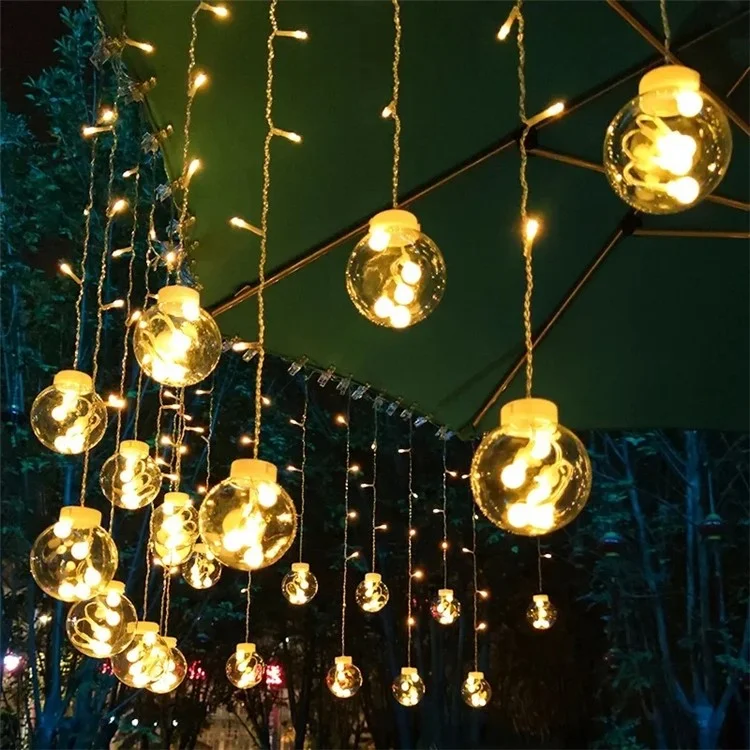 Guirlande lumineuse de 3,5 m avec 12 boules, 8 modes, lampe d'ambiance pour cour - Blanc chaud, prise européenne