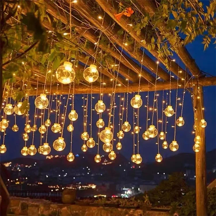 Guirlande lumineuse de 3,5 m avec 12 boules, 8 modes, lampe d'ambiance pour cour - Blanc chaud, prise européenne