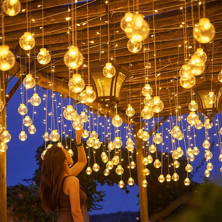 Guirlande lumineuse de 3,5 m avec 12 boules, 8 modes, lampe d'ambiance pour cour - Blanc chaud, prise européenne