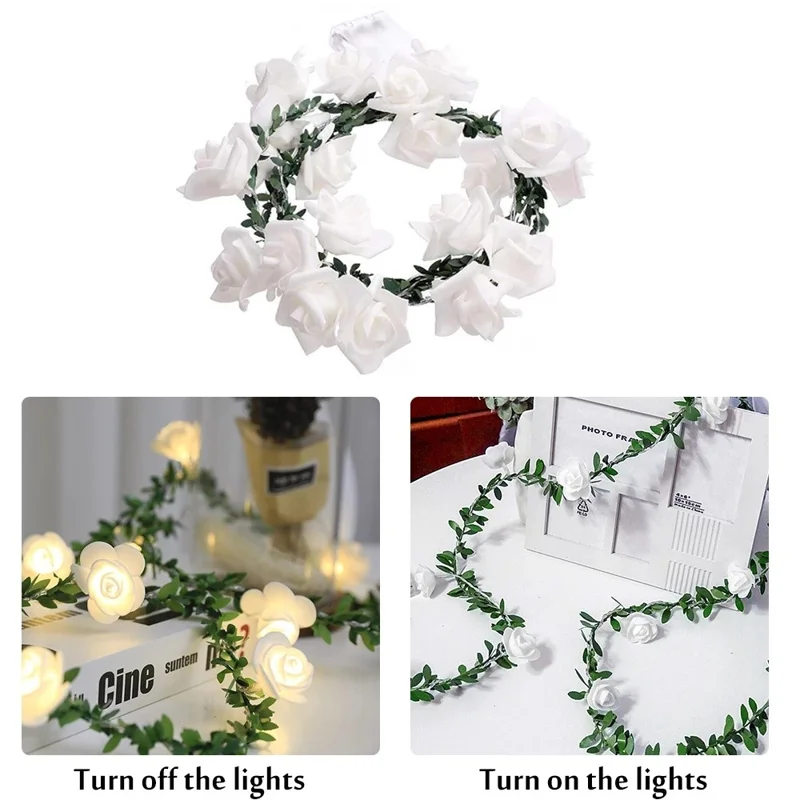 1.5m 10-LED Rose Flower String Light Romantic Festival Wedding Decorative Lamp, 2A Constant Light - White