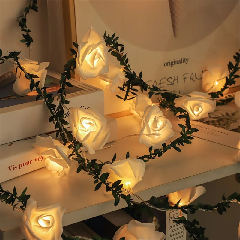 1.5m 10-LED Rose Flower String Light Romantic Festival Wedding Decorative Lamp, 2A Constant Light - White