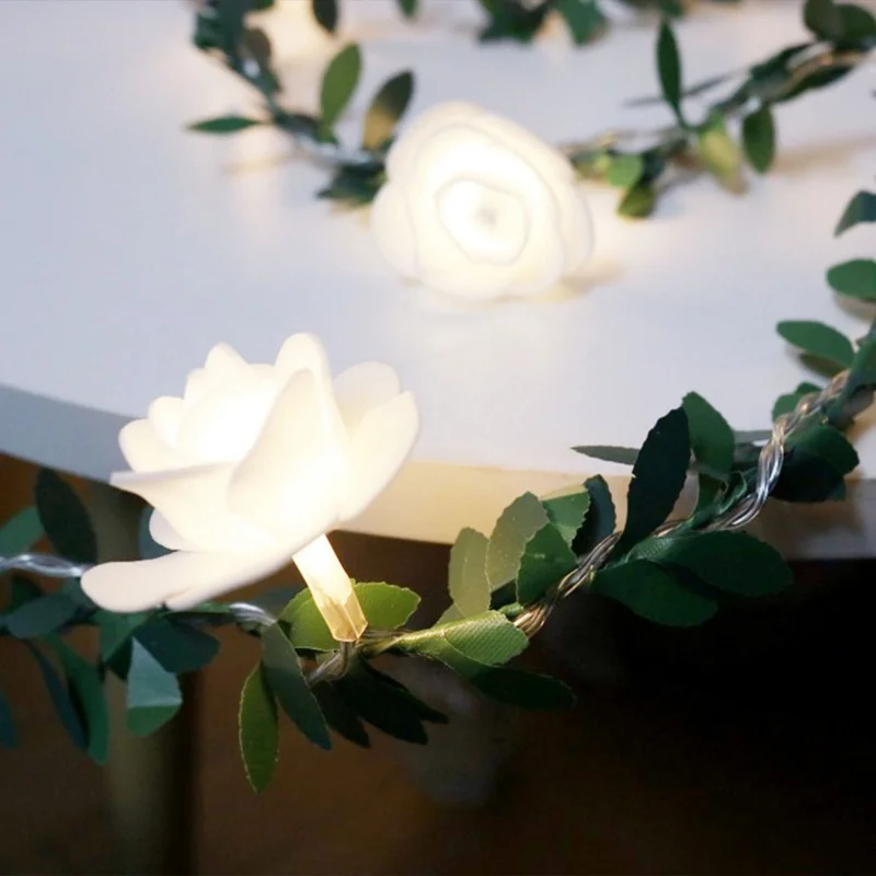 1.5m 10-LED Rose Flower String Light Romantic Festival Wedding Decorative Lamp, 2A Constant Light - White