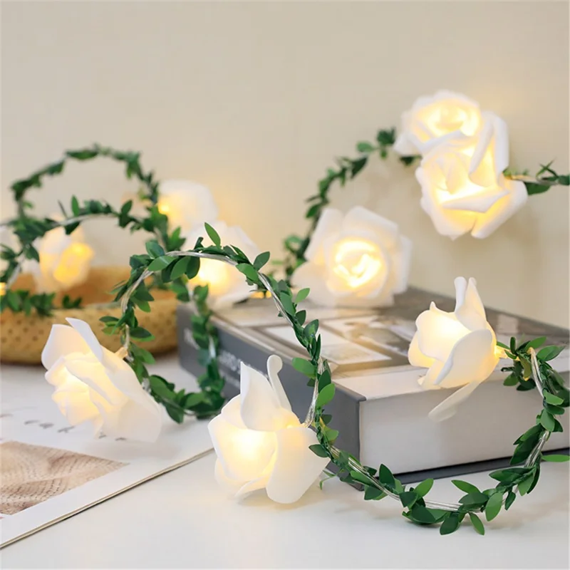 1.5m 10-LED Rose Flower String Light Romantic Festival Wedding Decorative Lamp, 2A Constant Light - White
