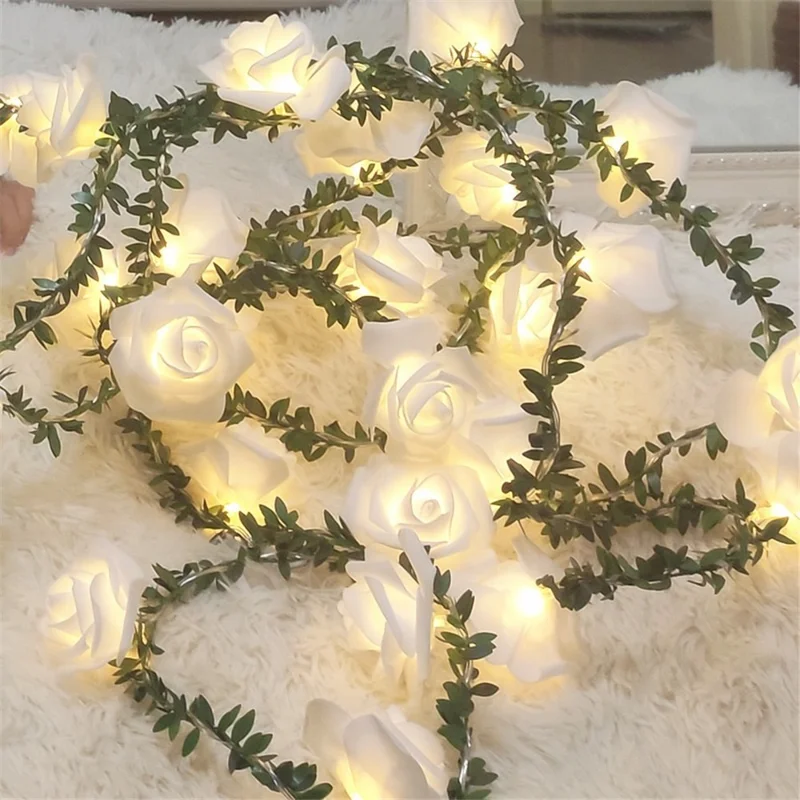 1.5m 10-LED Rose Flower String Light Romantic Festival Wedding Decorative Lamp, 2A Constant Light - White