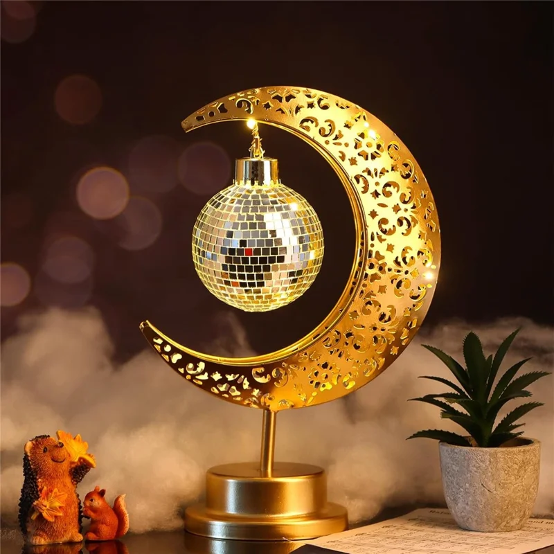 Holiday Decoration LED Table Lamp Iron Art Hollow Moon Disco Ball Desktop Light