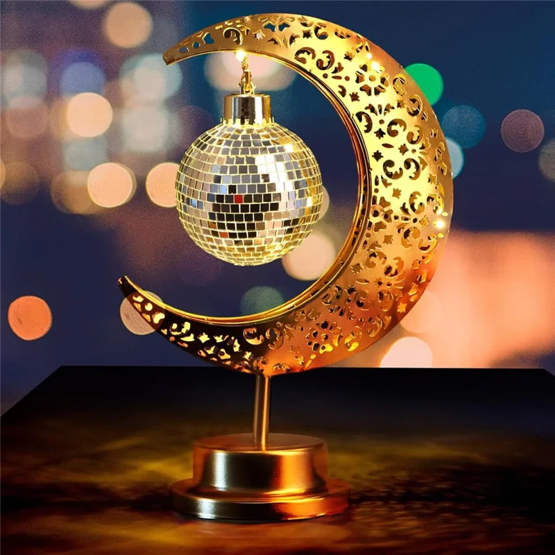 Holiday Decoration LED Table Lamp Iron Art Hollow Moon Disco Ball Desktop Light