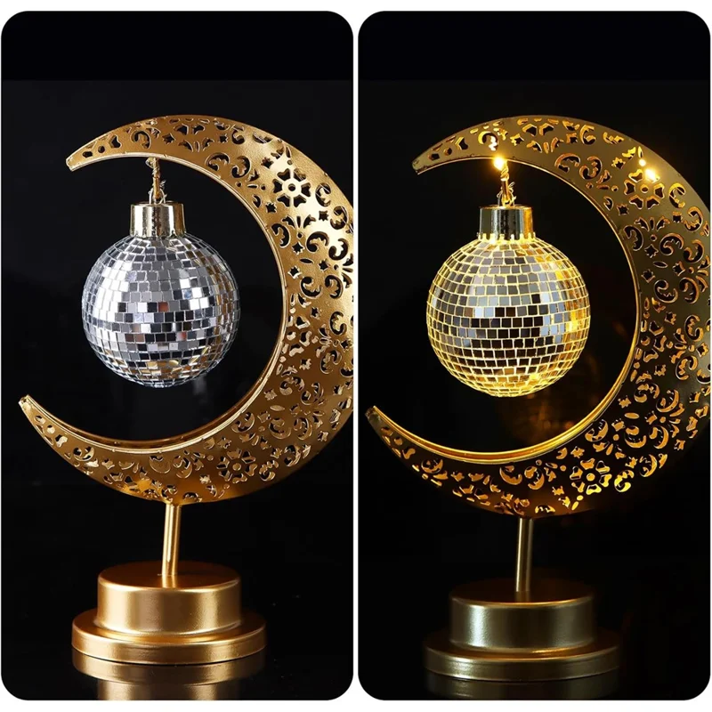 Holiday Decoration LED Table Lamp Iron Art Hollow Moon Disco Ball Desktop Light