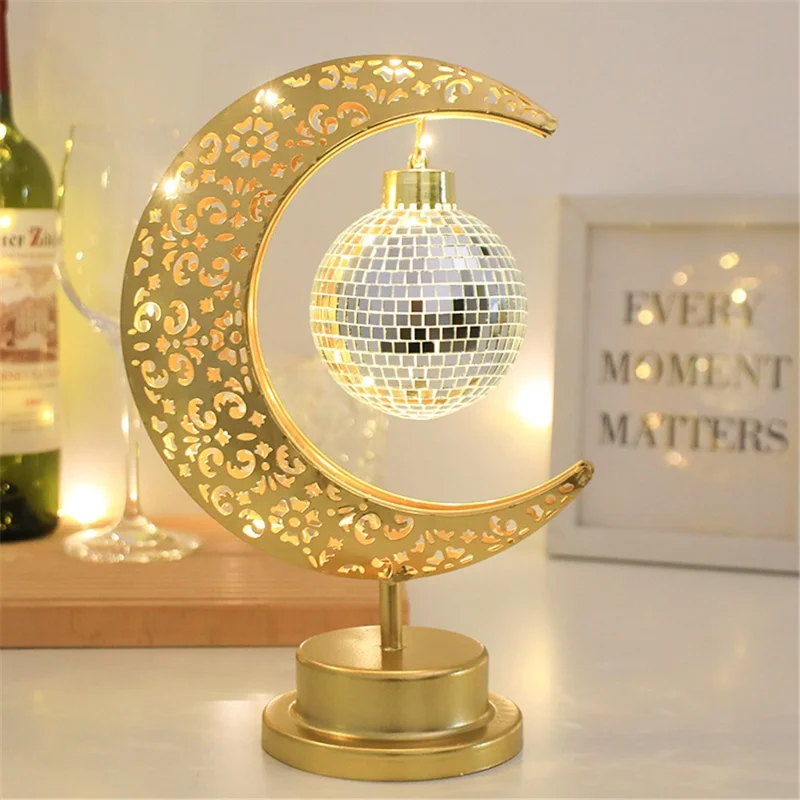 Holiday Decoration LED Table Lamp Iron Art Hollow Moon Disco Ball Desktop Light
