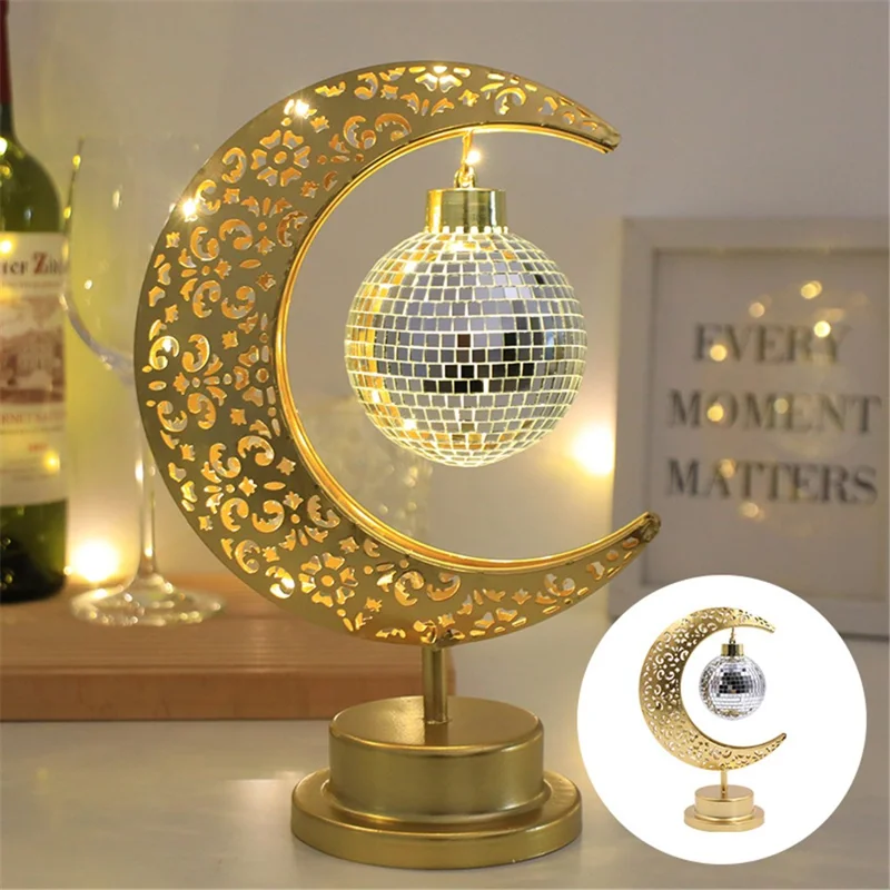 Holiday Decoration LED Table Lamp Iron Art Hollow Moon Disco Ball Desktop Light