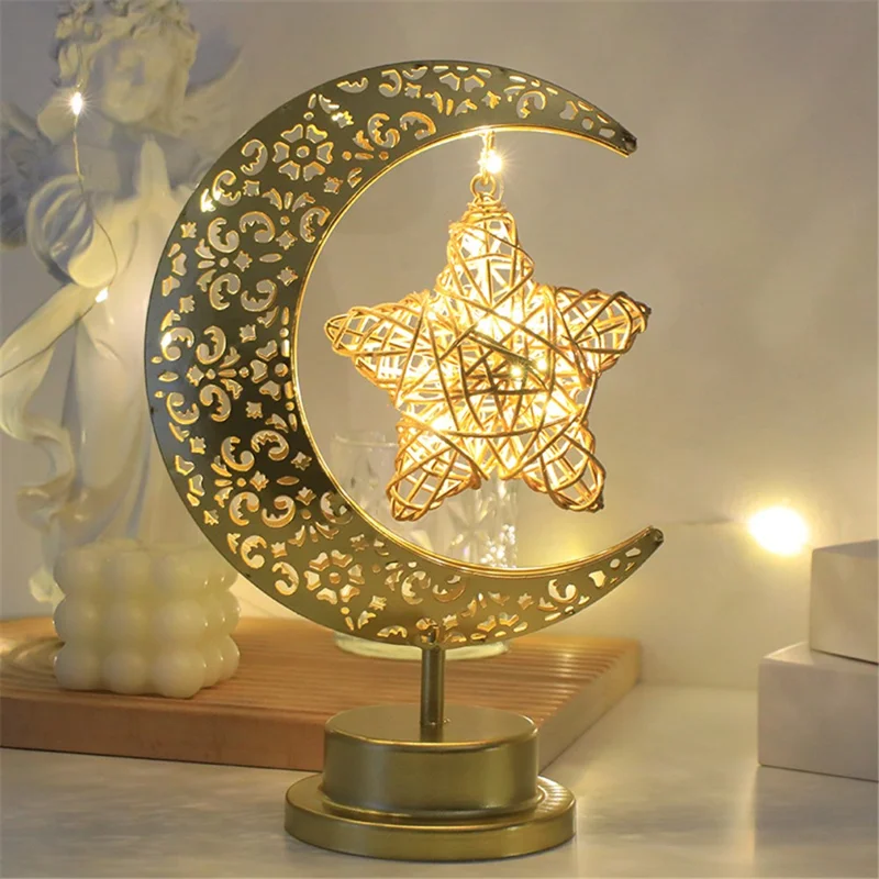 Weihnachtsdekoration LED-Tischlampe Ranken Stern Eisenkunst Hohler Mond Tischleuchte