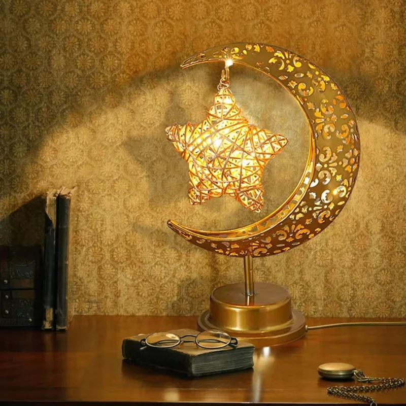 Weihnachtsdekoration LED-Tischlampe Ranken Stern Eisenkunst Hohler Mond Tischleuchte