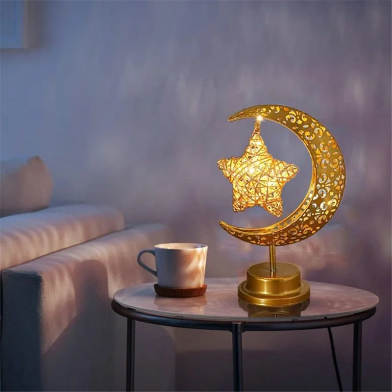 Weihnachtsdekoration LED-Tischlampe Ranken Stern Eisenkunst Hohler Mond Tischleuchte