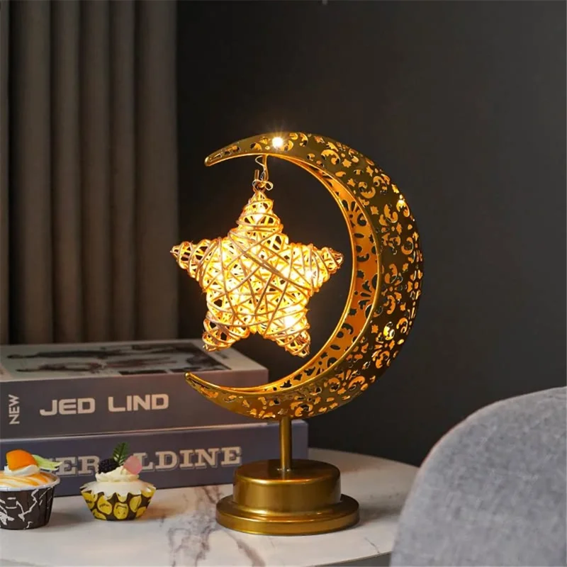 Weihnachtsdekoration LED-Tischlampe Ranken Stern Eisenkunst Hohler Mond Tischleuchte