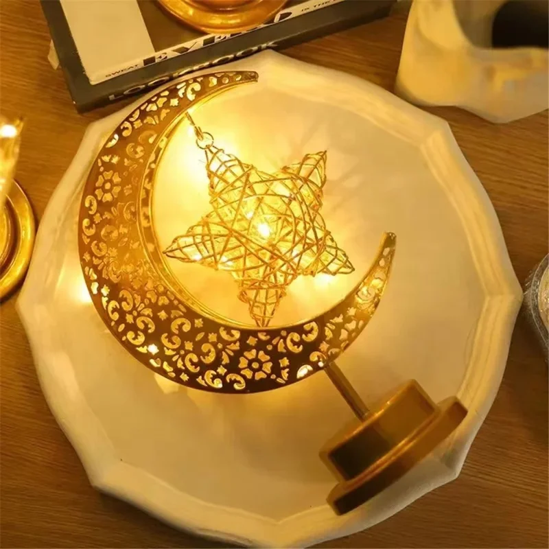 Weihnachtsdekoration LED-Tischlampe Ranken Stern Eisenkunst Hohler Mond Tischleuchte