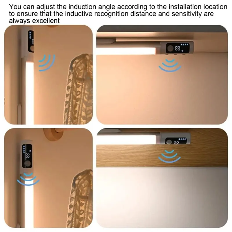 Lampe de Chevet de Nuit Rechargeable avec Capteur de Mouvement Magnétique Auto-Adhésive, Barre Lumineuse LED pour Armoire, Batterie 1200 mAh - Blanc