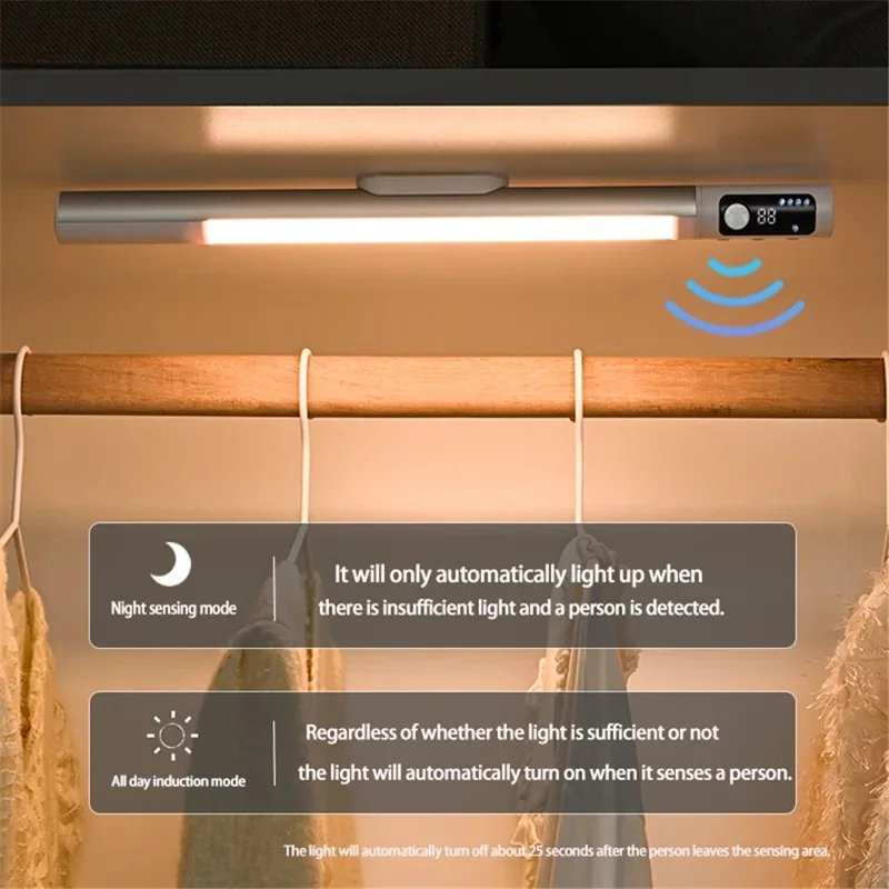 Lampe de Chevet de Nuit Rechargeable avec Capteur de Mouvement Magnétique Auto-Adhésive, Barre Lumineuse LED pour Armoire, Batterie 1200 mAh - Blanc
