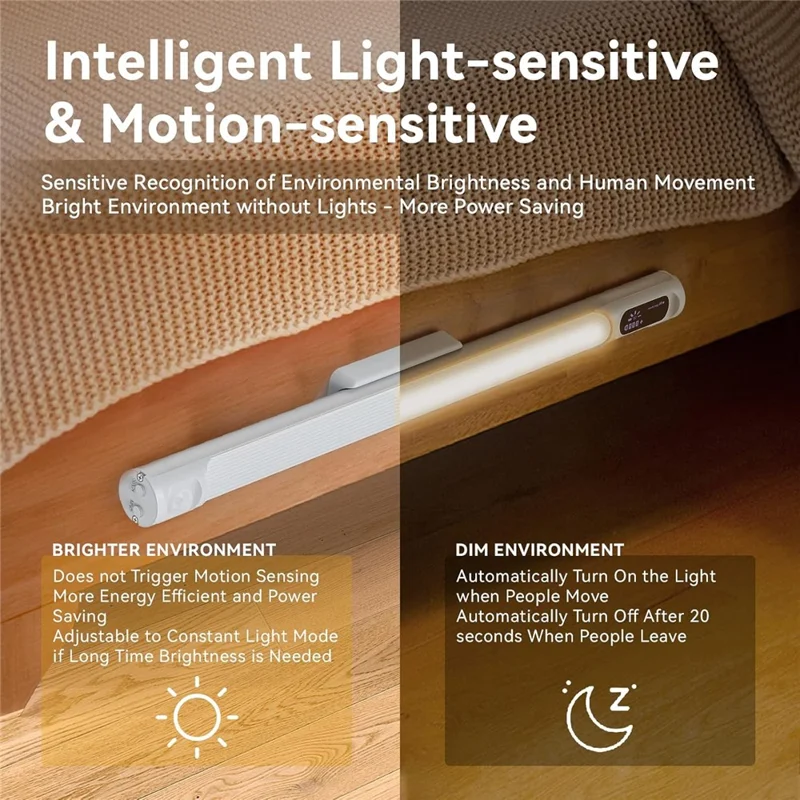 Lampe de Chevet de Nuit Rechargeable avec Capteur de Mouvement Magnétique Auto-Adhésive, Barre Lumineuse LED pour Armoire, Batterie 1200 mAh - Blanc