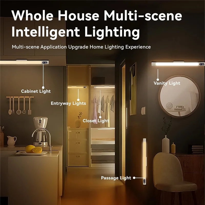 Lampe de Chevet de Nuit Rechargeable avec Capteur de Mouvement Magnétique Auto-Adhésive, Barre Lumineuse LED pour Armoire, Batterie 1200 mAh - Blanc