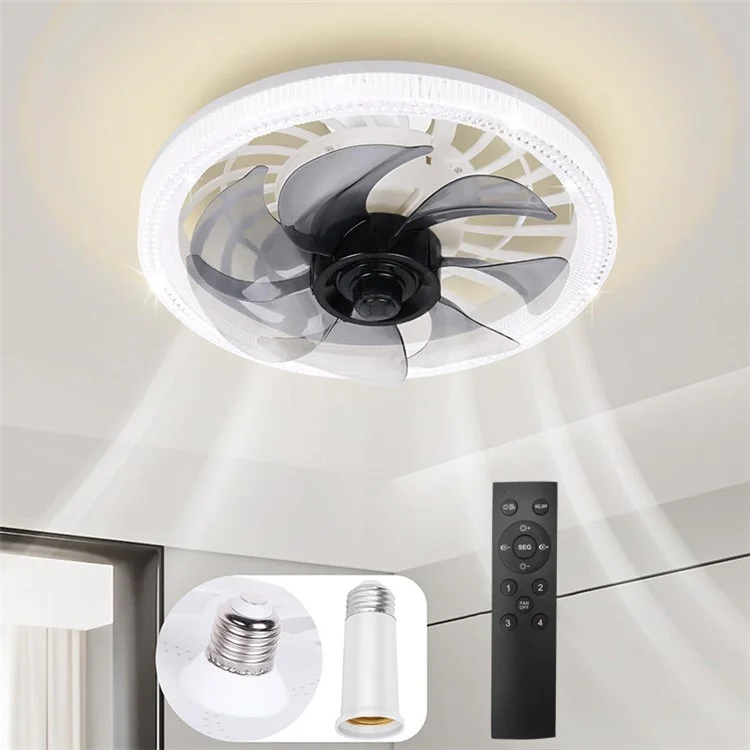 4 Speeds 3 Colors Remote Control E27 Modern Ceiling Fan Light with Extension Rod - Tawny