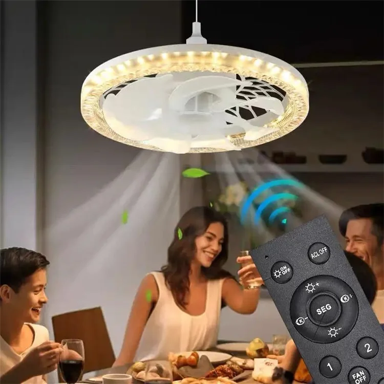 4 Speeds 3 Colors Remote Control E27 Modern Ceiling Fan Light with Extension Rod - Tawny