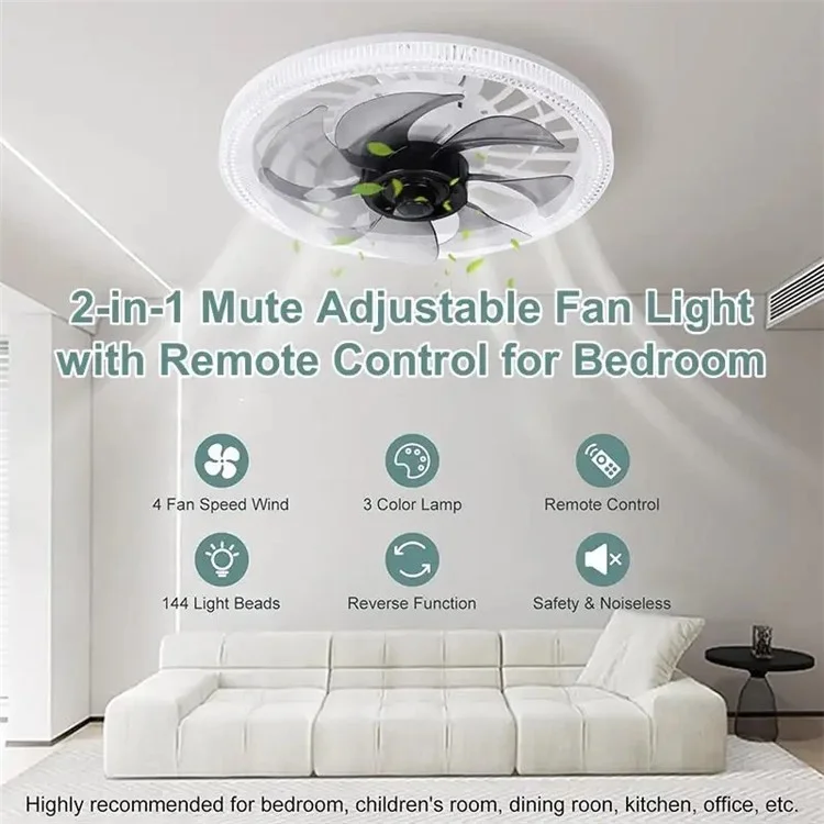 4 Speeds 3 Colors Remote Control E27 Modern Ceiling Fan Light with Extension Rod - Tawny