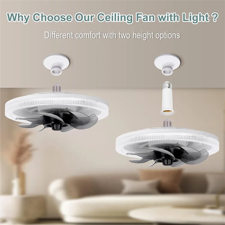 4 Speeds 3 Colors Remote Control E27 Modern Ceiling Fan Light with Extension Rod - Tawny