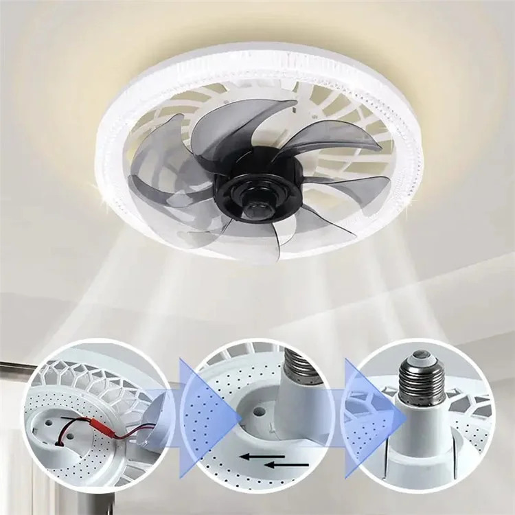 4 Speeds 3 Colors Remote Control E27 Modern Ceiling Fan Light with Extension Rod - Tawny