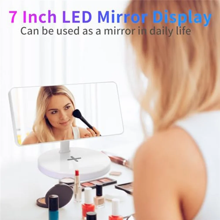 TS-3001X-B Mirror Surface Digital LED Clock 15W Phone Wireless Charger RGB Night Light - White