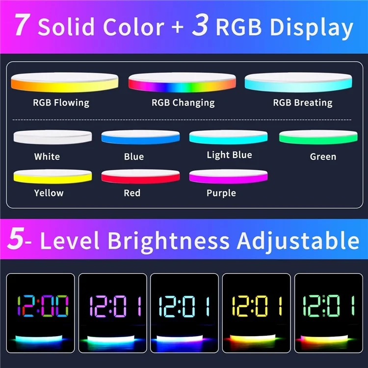 TS-3001X-B Mirror Surface Digital LED Clock 15W Phone Wireless Charger RGB Night Light - White