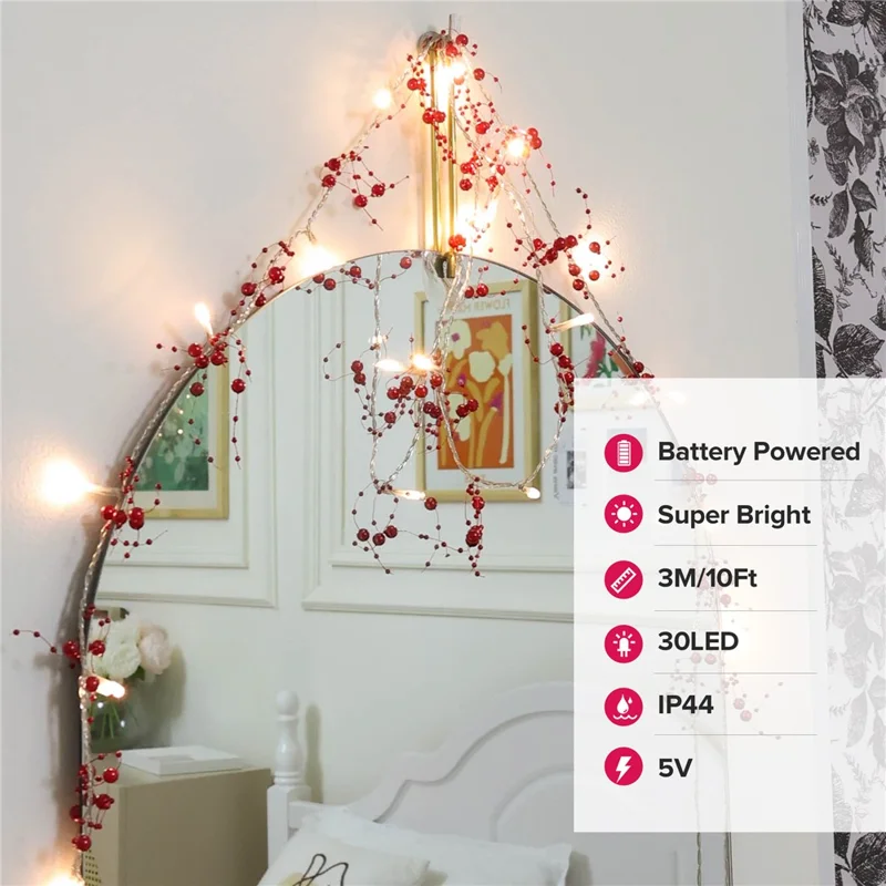 3m 30-LED Beads Design String Light Festival Christmas Home Decorative Light - Red Beads