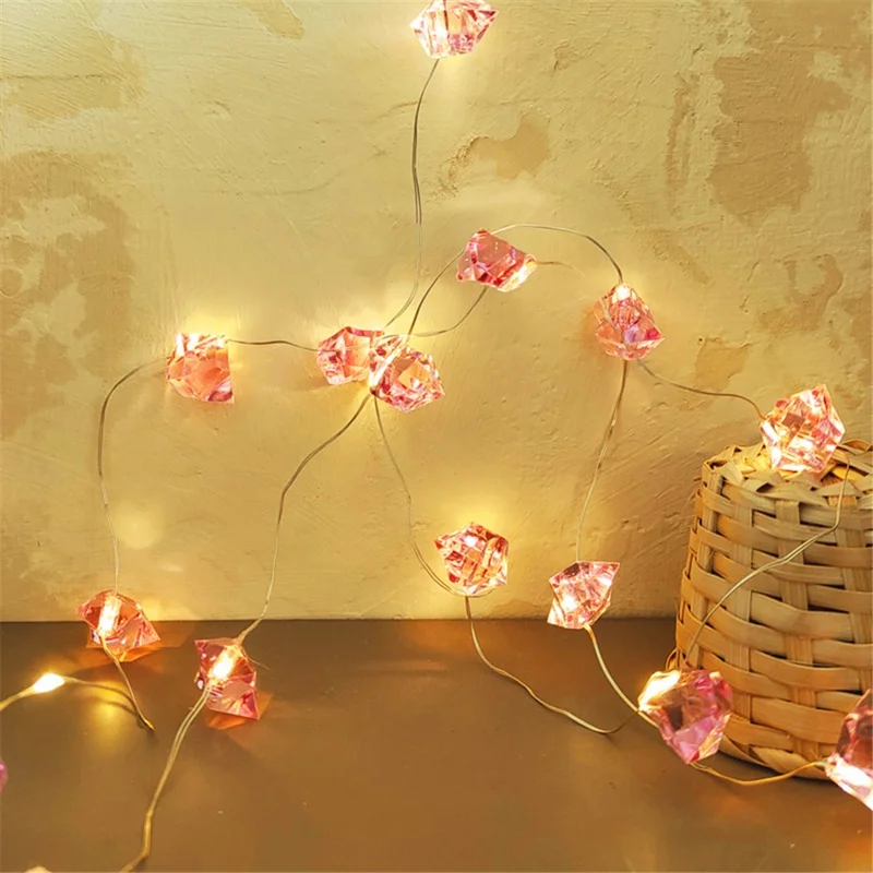 2m 20-LED Crystal Stone Design Decorative String Light Festival Home Ambient Night Light, Constant Light - Pink