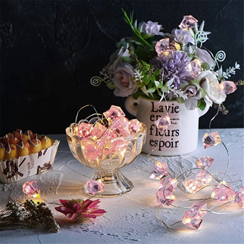 2m 20-LED Crystal Stone Design Decorative String Light Festival Home Ambient Night Light, Constant Light - Pink