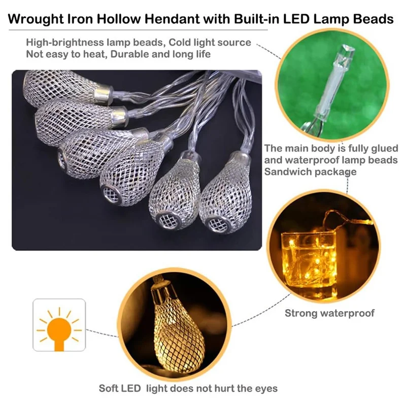3m 20-LED Iron Art Water Drop String Light Home Party Decorative Ambient Lamp, Constant Warm Light