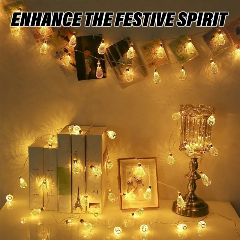 3m 20-LED Iron Art Water Drop String Light Home Party Decorative Ambient Lamp, Constant Warm Light