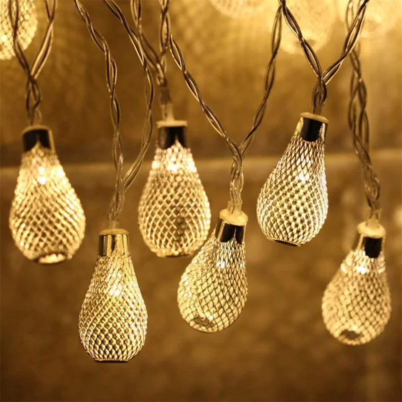 1.5m 10-LED Morocco Iron Art Water Drop String Light Home Party Decorative Lamp, Constant Warm Light