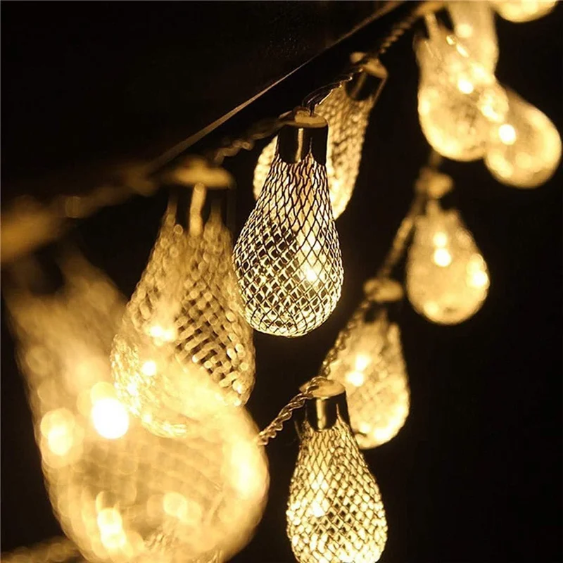 1.5m 10-LED Morocco Iron Art Water Drop String Light Home Party Decorative Lamp, Constant Warm Light