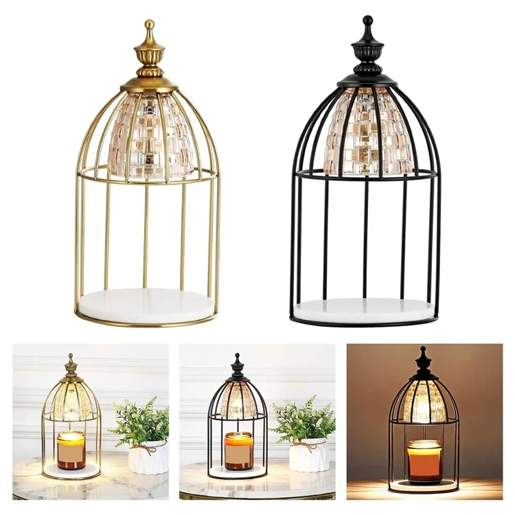 Scented Candle Warmer Dimmable Night Lamp Timing Function Jar Candles Melting Table Light, EU Plug - Gold