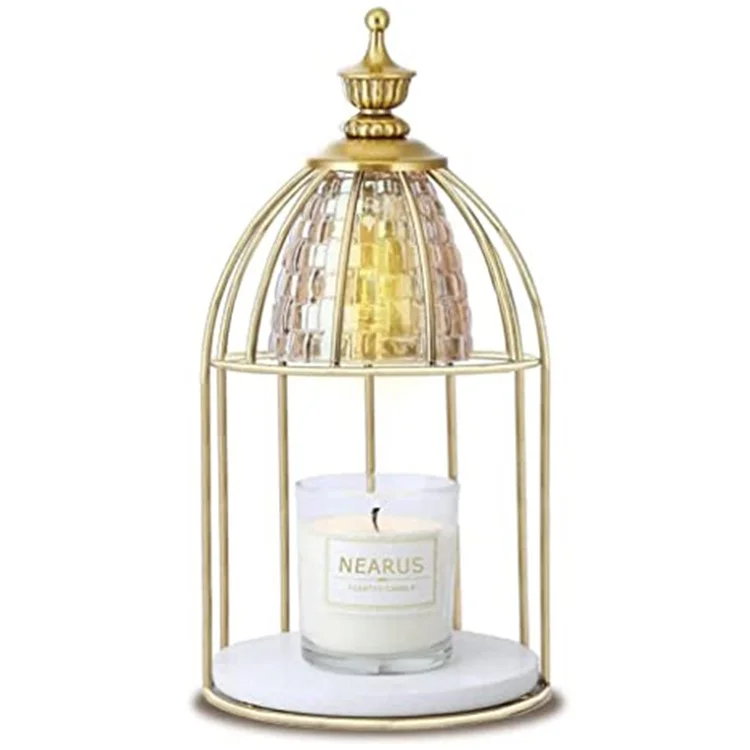 Scented Candle Warmer Dimmable Night Lamp Timing Function Jar Candles Melting Table Light, EU Plug - Gold