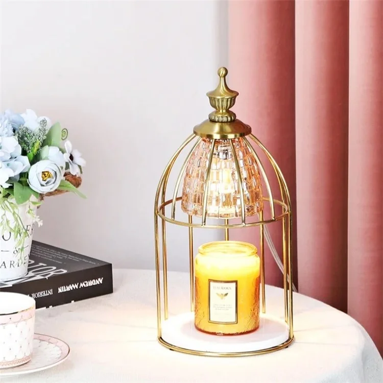 Scented Candle Warmer Dimmable Night Lamp Timing Function Jar Candles Melting Table Light, EU Plug - Gold